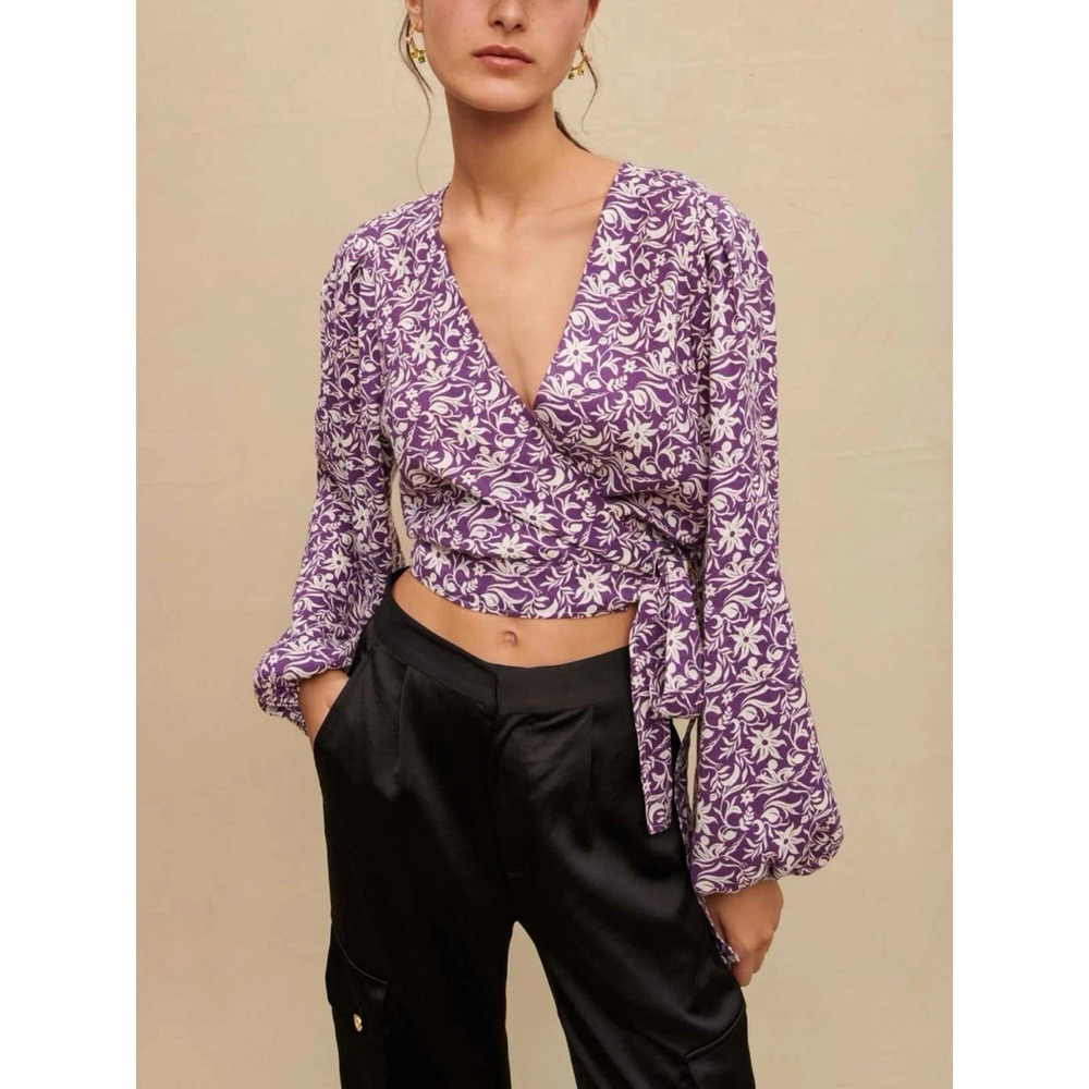 NWT Maje Loniriqua Wrap Linen Top Sz S (1) Floral Boho Crop Top Designer $295